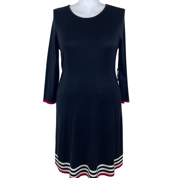 JH Women's Black Striped Hem A-Line Dress 3/4 Sleeve Sz XL - New - Picture 5 of 11